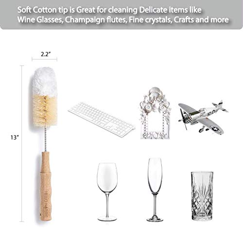 4 Pcs Bamboo Bottle Brush Set by HELLO NATURE – Long Handle Cleaning Brushes for Water Bottles, Baby Bottles & Glassware, Sustainable & Plastic-Free