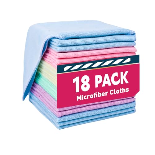 TEAWOO Microfiber Cleaning Cloths-18 Pack, Cleaning Rags, Microfiber Towels for Cars, Home 5 Colors Assorted (12x12 inches) - color: 5 Colors, size: 18 Pack