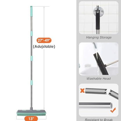 Pet Carpet Hair Rubber Broom with 49inch Long Handle, Portable Detailing Lint Remover, Soft Push Broom for Fluff Carpet, Hardwood, Tile, Window - color: Green