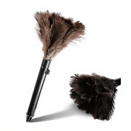 Feathers Dusters plumero para polvo mini Brown Washable Reusable Feathers ABS Mini Duster plumero de Plumas de Avestruz with Handle, for Household Sweeping Plumeros