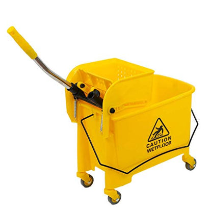 Mop Bucket with Wringer on Wheels, 5.28 Gallon Mop Bucket and Side Wringer Combo with Wheels for Business, Commercial Janitorial Cart Spring Wringer for Home and Industrial