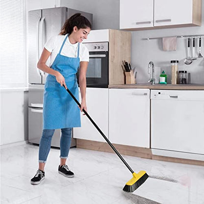Push Broom with Long Handle, Floor Brush 51.6 inch Soft Bristle Broom 12.2" Wide for Cleaning Bathroom Kitchen Patio Garage Deck Tile - color: Black