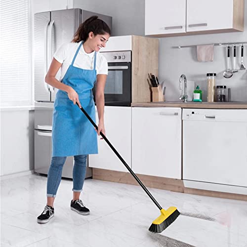 Push Broom with Long Handle, Floor Brush 51.6 inch Soft Bristle Broom 12.2" Wide for Cleaning Bathroom Kitchen Patio Garage Deck Tile - color: Black