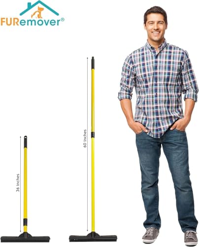 FURemover Pet Hair Removal Rubber Broom, 58" Telescopic Handle with Cloth - color: Furemover Original Broom With Cloth