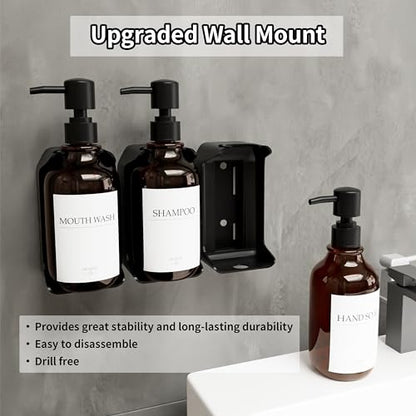 Shampoo and Conditioner Dispenser, Shower Soap Dispenser with 16 Waterproof Labels, Shampoo Dispenser for Shower Wall, Shower Dispenser 3 Chamber No Drill, 17oz, Amber - color: Amber