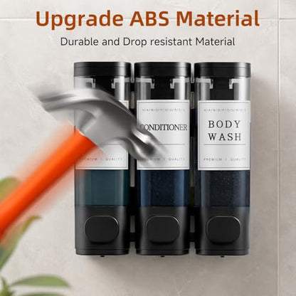 Shampoo and Conditioner Dispenser,Shower Soap Dispenser 3 Chamber No Drill Wall-Mounted Shampoo Dispenser for Shower Wall Mounted Shower Dispenser for Bathroom Hotel Large Capacity,Matte Black - color: Matte Black 3 Chamber