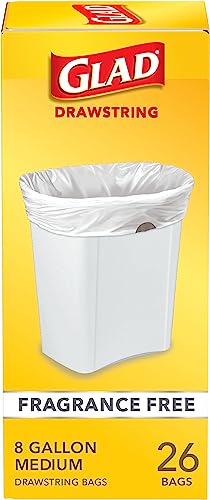 Glad Medium Trash Bags, 8 Gallon, Fragrance Free Garbage Bags With Drawstring, 26 Count - size: 26 Count (Pack of 1)