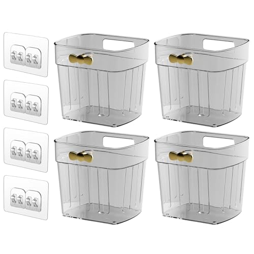 4 Pack Adhesive Cabinet Door Organizer, Compact Pantry Organizers and Storage Bins, Clear Bathroom Storage Organizer Shelf for Narrow Space, Wall Mounted Shower Caddy Hanging Sink Caddy - color: Small, Clear, size: 4 Pack
