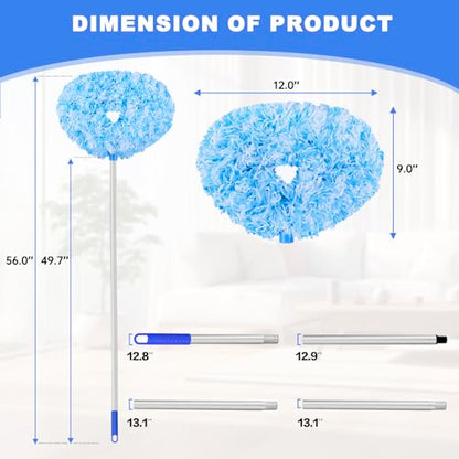 Ceiling Fan Cleaner Duster Reusable Microfiber Ceiling Fan Blade Cleaner Removable Duster with Extension Pole Adjusts 13 to 49.7 Inch for Cleaning Walls Furniture Door Window Top (Blue White) - color: Blue White