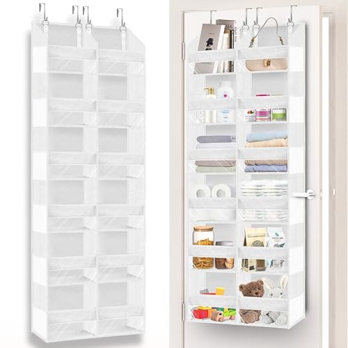 Over The Door Organizer 6 Tiers, Extra Large Behind Door Storage of 12 Compartments, 80 lbs Weight Capacity Hanging Storage Organizer with Clear Window Kids Toys, Shoes,Diapers, Room Storage, White - color: 6tiers - White