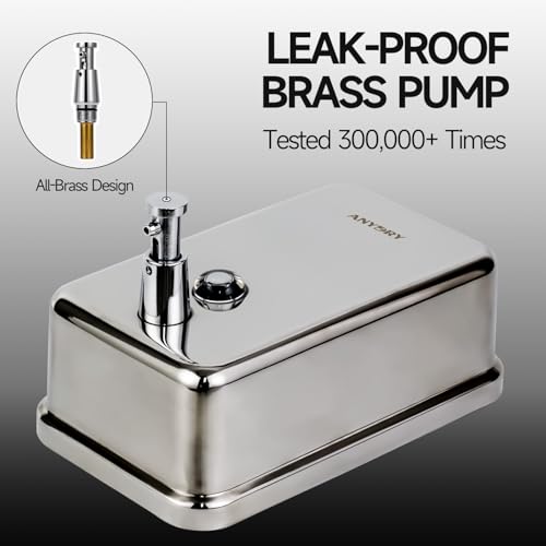 anydry Commercial Soap Dispenser Wall Mount, Polished Stianless Steel Finish Manual Liquid Soap Dispenser - 37oz (1100ml) Model AD1003 - color: Polished
