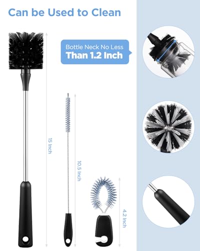 EasyAcc Water Bottle Cleaner Brush, 3 Pack 15 Inches Straw Brush Cleaner for Owala Stanley Hydroflask, Long Handle, with Straw Cleaner & Nipple Brush, for Coffee Mugs, Ice Tea Jars - color: Black