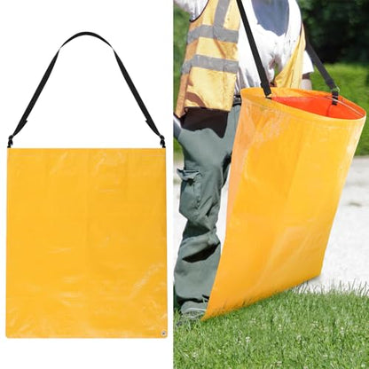 Faccito 1 Pack Litter Bag with Shoulder Strap Trash Pickup Bag Holder Lawn Leaf Chute Vinyl 4.45 Cubic Feet No Bending Portable Trash Picker Grabber for Patio Yard Garden (Yellow) - color: Yellow