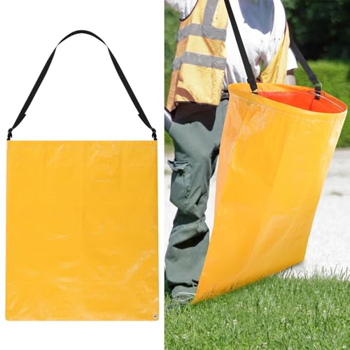 Faccito 1 Pack Litter Bag with Shoulder Strap Trash Pickup Bag Holder Lawn Leaf Chute Vinyl 4.45 Cubic Feet No Bending Portable Trash Picker Grabber for Patio Yard Garden (Yellow) - color: Yellow