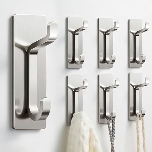 pickpiff Wall Hooks for Coat and Towel: 13LB Strong Adhesive Door Hanger Stick on, Brushed Nickel 6 Pack - color: Brushed Nickel, size: 6 Pack