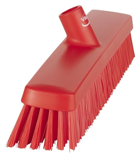 Vikan 31754 16" Heavy-Duty Push Broom, Soft/Stiff, Red - color: Red