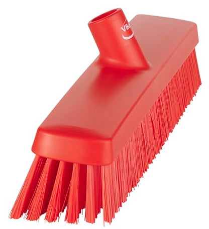 Vikan 31754 16" Heavy-Duty Push Broom, Soft/Stiff, Red - color: Red