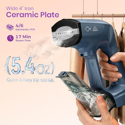Vacuum Steamer for Clothes,1200W 2-in-1 Steamer & Iron, 3500Pa Suction Handheld Clothes Steamer, Garment Steamer & Wrinkle Remover for Shirts, Bedding, 30-Sec Heat-Up,4 Modes,Travel & Home (110-120V)