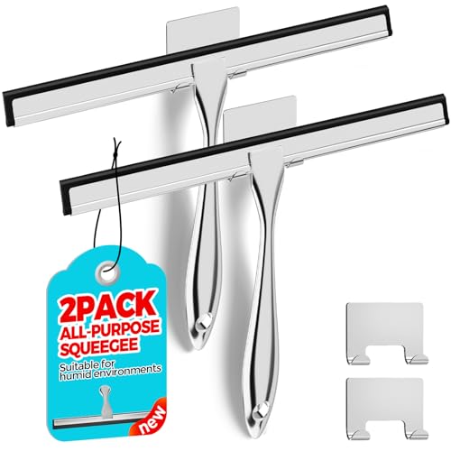 ALFLOD 2PACK All-Purpose Shower Squeegee for Shower Doors, Tile Shower Walls, Bathroom, Window, Glass and Car Windshield, Mirrors and Kitchen-Stainless Steel, 11.8-Inch Silver - color: Silver, size: 11.8 Inch