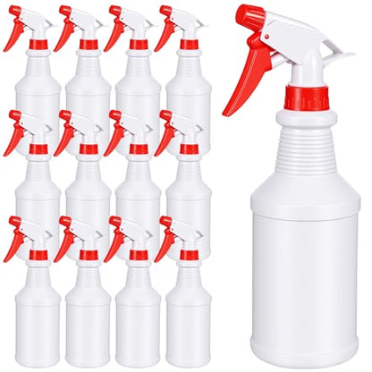 16 Oz Spray Bottle 12 Pack, Empty Refillable Plastic Spray Bottles Bulk for Cleaning Solution Hair Plants, Reusable Mist Sprayer for Kitchen BBQ Commercial and Residential