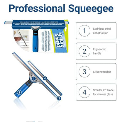 Professional Squeegee - Premium Quality Silicone Rubber Blades with Ergonomic Handle for Streak-Free Cleaning - Perfect for Windows, Shower Doors, and Railings - size: Single: Professional Squeegee