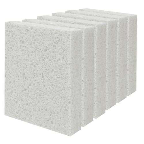 Cellulose Sponges, Large Size 4" x 6" x 1" - Heavy Duty Scrub Kitchen Sponge, Clean Tough Messes Without Scratching Kitchen Cleaning Pads, Pop Up Eco DIY (6 Pack), White - color: White