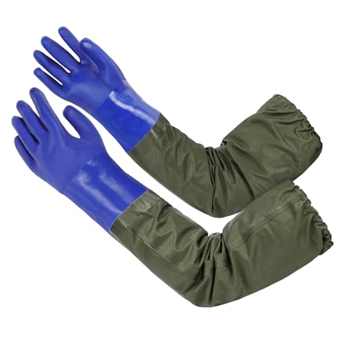 AUAUY 27" PVC Chemical Resistant Gloves, Rubber Gloves Heavy Duty, Waterproof Reusable Long Sleeve Glove for Cleaning - color: Blue