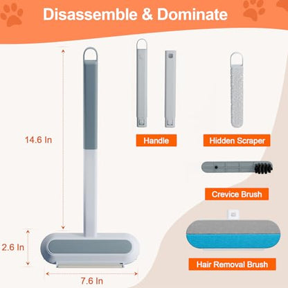 Pet Hair Removal Tool for Furniture, 3 in 1 Cat and Dog Hair Removal Tool, Suitable for Use on Furniture, Carpets, Clothing, and Bedding, Durable, Reusable, Washable, Grey, 1 Pcs