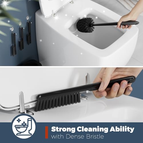 Toilet Brush, 3 Pack Toilet Brush and Holder Set Bathroom Accessories, Toilet Bowl Brush and Holder with 3 Crevice Brush for Bathroom, Toilet Scrubber Brush (Black) - color: Black