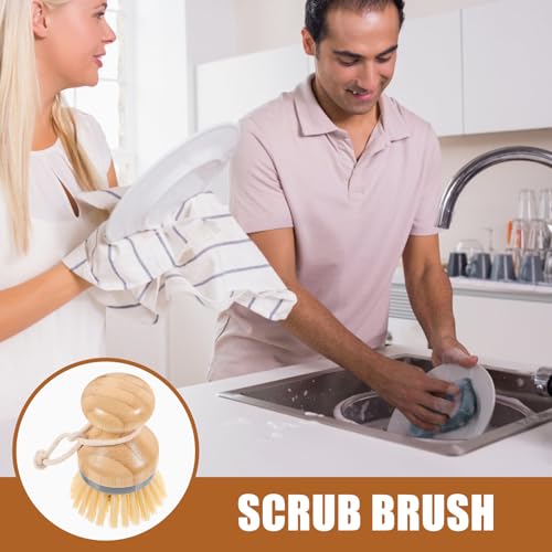 Toyvian Handle Dish Scrub Brush with Palm Fiber Bristles, Gray Kitchen Cleaning Brush for Stubborn Stains, Vegetable and Pot Scrubber, Eco-Friendly Kitchen Supplies