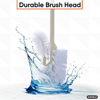 Superio Toilet Bowl Brush and Holder with Under Rim Cleaner for Bathroom, Toilet Brush and Caddy with Non Scratch Bristles and Under Rim Lip Brush, Beige (2 Pack) - color: Beige