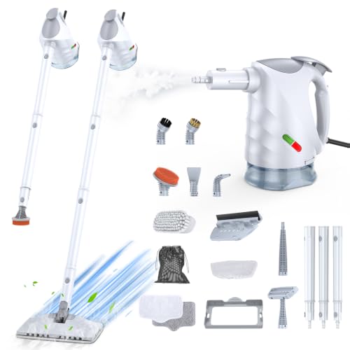 Handheld Steam Cleaner, 10-in-1 Steam Mop with Detachable Steamer, 320ml Water Tank, 10s Fast Heating, Portable Steamer for Cleaning Kitchen, Floor, Tiles, Window, BBQ Grill, Car, Snow White - color: Pearl White