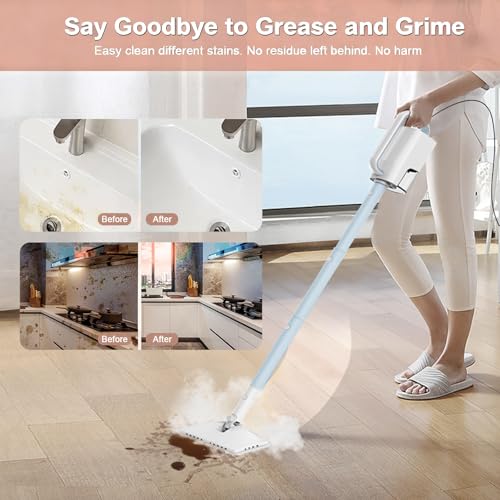 Steam Cleaner, 6 in1 Rotated Steam Mop Cleaner with 2 Modes, 2 Microfiber Pads, 400ML Removable Tank, 23FT Power Cable, Detachable Steam Mops for Floor, Laminate Floor, Tiles Cleaning (Ice Blue) - color: Ice Blue