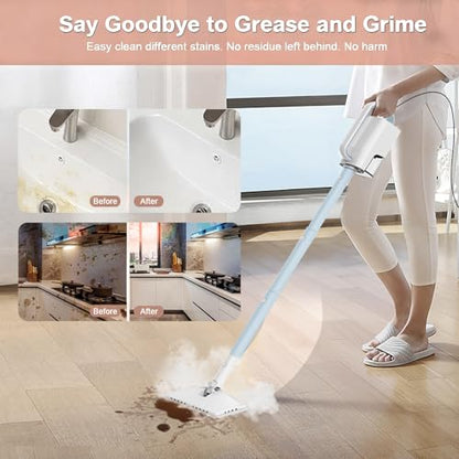 Steam Cleaner, 6 in1 Rotated Steam Mop Cleaner with 2 Modes, 2 Microfiber Pads, 400ML Removable Tank, 23FT Power Cable, Detachable Steam Mops for Floor, Laminate Floor, Tiles Cleaning (Ice Blue) - color: Ice Blue
