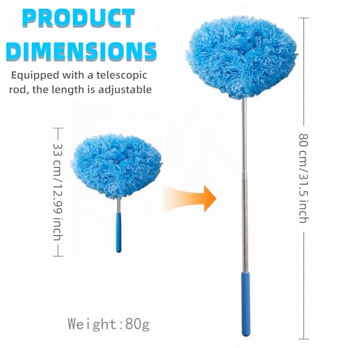 Ceiling Fan Cleaner Duster - Reusable Microfiber Ceiling Fan Blade Cleaner, Long Handle, Dust-Locking, Reusable, Bendable Head Attachment with Soft Grip for Ceiling Fan & High Furniture Surfaces