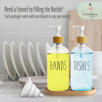 LOOCHICA Clear Glass Soap Dispenser Set with Tray, Transparent Dish and Hand Soap Dispenser Set, Refillable Reusable Apothecary Soap Pump Dispenser Bottles for Bathroom and Kitchen - color: A05-2 X Clear