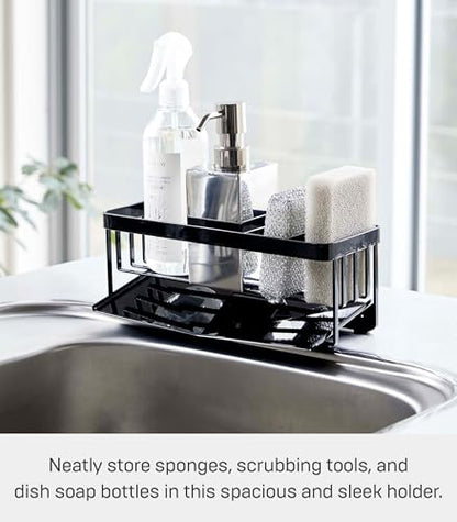 Yamazaki Home Tower Self-Draining Sponge and Soap Bottle Rack, Kitchen Sink Organizer Metal Holder with Removable Tray - Steel - color: Black