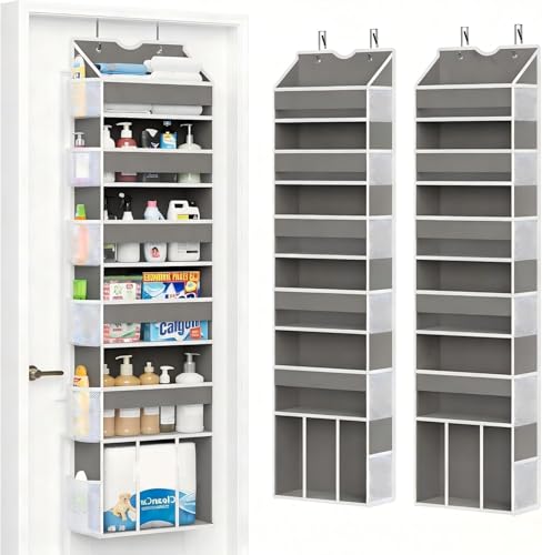 2-Pack Over The Door Organizer Hanging 6-Shelf Storage Organizer with 50lb Heavy Duty Perfect for Bathroom Closet Nursery Bedroom Pantry Laundry (Grey) - color: Grey, size: 2 Pack - 6 Tier
