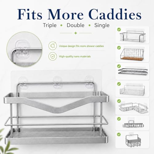 Strong Adhesive Shower Caddy Replacement, 8 Pack No Drill Adhesive Hooks for Bathroom & Kitchen Rack, Holds 40lbs, Waterproof & Transparent Strips for Tile, Glass, Smooth Walls - color: Transparent 8 PCS