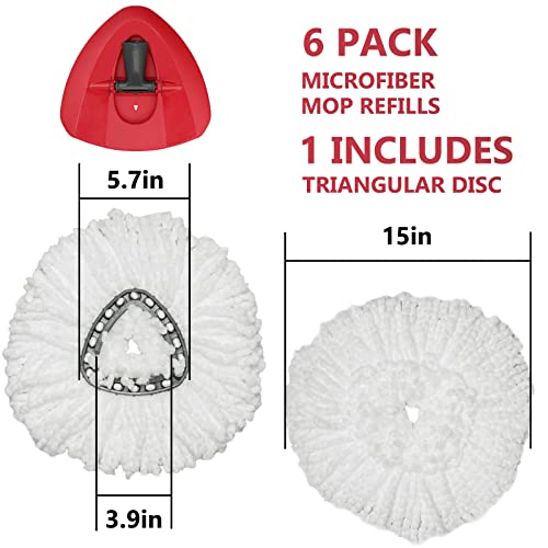 Spin Mop Replacement Head - 6 Pack EasyWring Mop Refills with Base Compatible with O-Cedar Triangle Spin Mop, Microfiber Mop Replace Head Easy Cleaning Floor Head Mop for Floor Cleaning - color: 6 Pack White