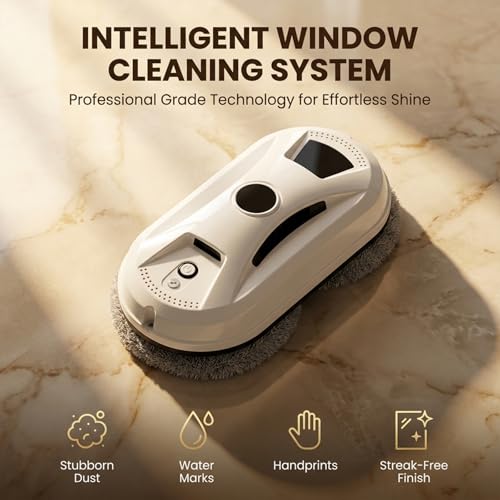 SakerPlus Automatic Smart Window Cleaning Robot, Glass Cleaner with Dual Rotating Pads, Smart Path Navigation, Remote Control, Backup Power Up to 20 Min, for Windows, Mirrors & Tiles