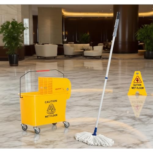 21 Quart Capacity Mop Bucket with Down Press Wringer, Household Movable Convenience Cleaning Tools Mop Bucket with Water-Separation Panel