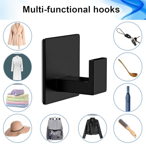 Adhesive Shower Hooks, Towel Hooks for Hanging Robe, Coat, Hat, Loofah, Heavy Duty Wall Hooks Stick on Bathroom, Kitchen and Office (2 Pack, Black) - color: Black, size: Adhesive "7" Shape -2 Pack