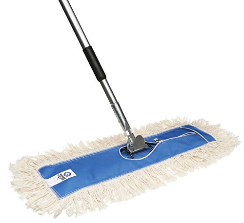 Nine Forty 24" Premium Cotton Dust Mop Kit - Heavy Duty Mop Head with Handle for Industrial, Commercial, and Residential Cleaning - Dry Floor Duster for Hardwood Surfaces - White - color: Aluminum Handle, size: 24" X 5"