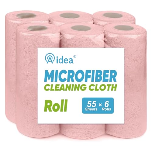 AIDEA Microfiber Cleaning Cloth 330 Sheets 6 Roll, Pink, Microfiber Towels for Cars, Shop Rags Washable,Cleaning Rags Reusable Paper Towels for Automotive, Mechanic, Workshops, House,11×9" - color: Pink, size: 55 Count (Pack of 6)