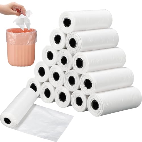 240 Counts Mini Trash Bags 0.5 Gallon Tiny Garbage Bags Small Pet Bags Strong Trash Bags Trash Can Liners for Car Kitchen Office Desktop Mini Trash Can Wastebasket Bin, 16 Rolls(White) - color: White