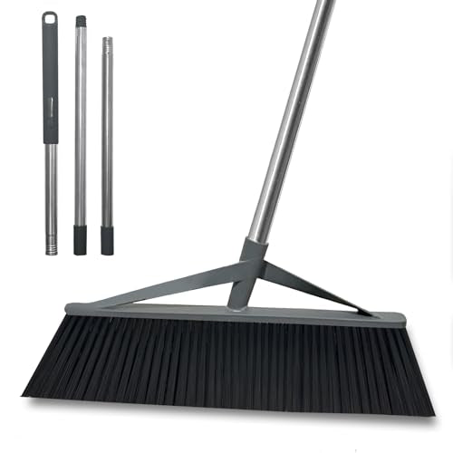 17.7inch Wide Large Broom for Sweeping Indoor or Outdoor, Whole Length 57inch Long Handle Heavy Duty Broom with Soft Bristle