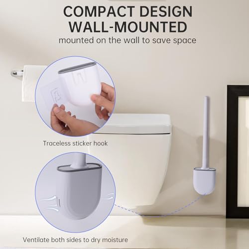 RV Toilet Bowl Brush, Toilet Brush Silicone Won't Damage Toilets, Wall Mounted Toilet Brush-Anti-Roll, Anti-Drip Design, Suitable for RV Travel Trailers and Campers, Made by RVers for RVers