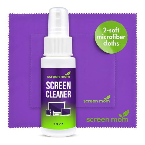 Screen Cleaner Spray and 2 Microfiber Cloths - 2oz Bottle by Screen Mom-Screen Cleaner Spray and Wipe for TV, Computer, Phone, iPad, Car Screen Cleaning Kit Electronic Cleaner Spray - size: 2oz