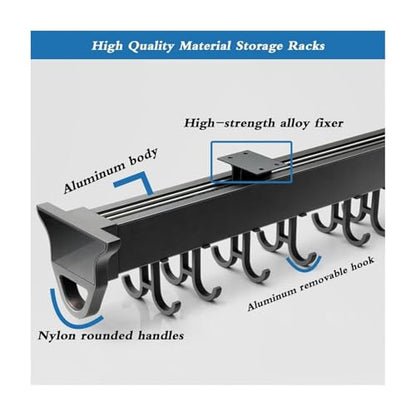 Pull Out Mop and Broom Holder Cabinet Organizer Heavy Duty Aluminum Slide Out Storage Rack with Adjustable Hooks for Kitchen Cabinet Cleaning Tools Pots Pans Closet Storage 41cm/16.14in - size: 41cm/16.14in